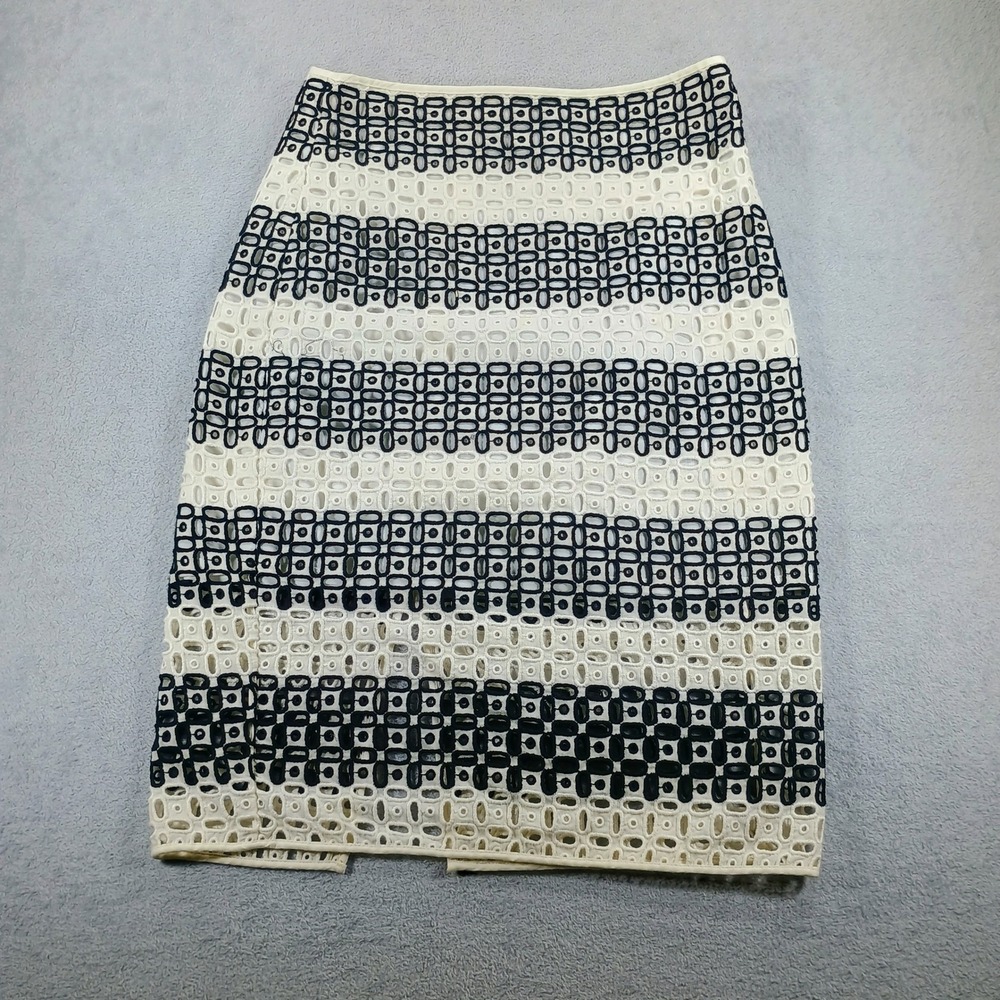 Banana Republic Womens Eyelet Pencil Skirt Black White 4 Geometric Striped